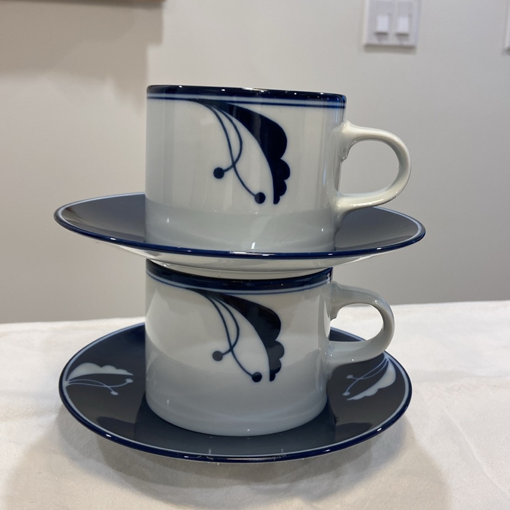 Set of 2 Dansk Flora Coffee Tea Cups with Saucers